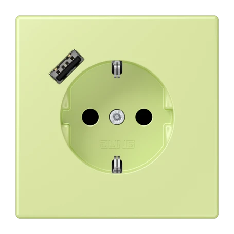 SCHUKO® socket with USB charger, Safety Plus, thermoplastic lacquered, vert jaune clair