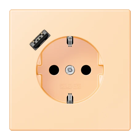 SCHUKO® socket with USB charger, Safety Plus, thermoplastic lacquered, ocre