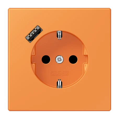 SCHUKO® socket with USB charger, Safety Plus, thermoplastic lacquered, orange clair