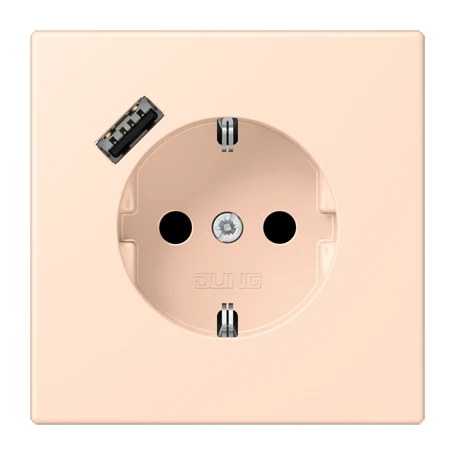 SCHUKO® socket with USB charger, Safety Plus, thermoplastic lacquered, rose pâle