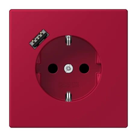 SCHUKO® socket with USB charger, Safety Plus, thermoplastic lacquered, rouge carmin
