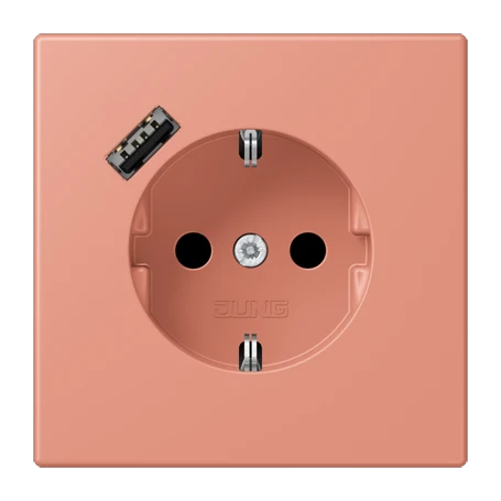 SCHUKO® socket with USB charger, Safety Plus, thermoplastic lacquered, l'ocre rouge moyen