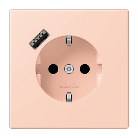 SCHUKO® socket with USB charger, Safety Plus, thermoplastic lacquered, l'ocre rouge clair