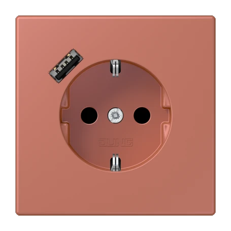 SCHUKO® socket with USB charger, Safety Plus, thermoplastic lacquered, terre sienne brique