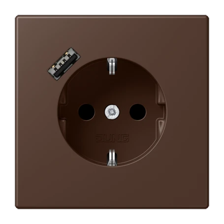 SCHUKO® socket with USB charger, Safety Plus, thermoplastic lacquered, terre d'ombre brûlée 31
