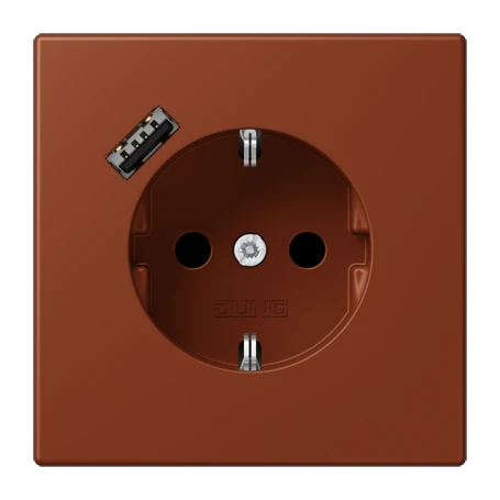 SCHUKO® socket with USB charger, Safety Plus, thermoplastic lacquered, terre sienne brûlée 59