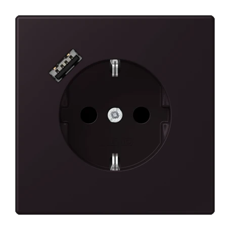 SCHUKO® socket with USB charger, Safety Plus, thermoplastic lacquered, noir d'ivoire