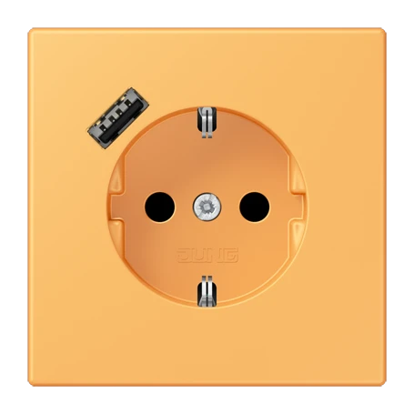 SCHUKO® socket with USB charger, Safety Plus, thermoplastic lacquered, ocre jaune clair