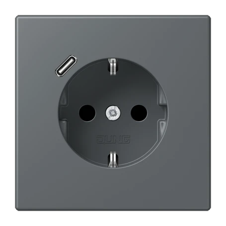 SCHUKO® socket with USB charger, Safety Plus, thermoplastic lacquered, gris foncé 31 (32010)