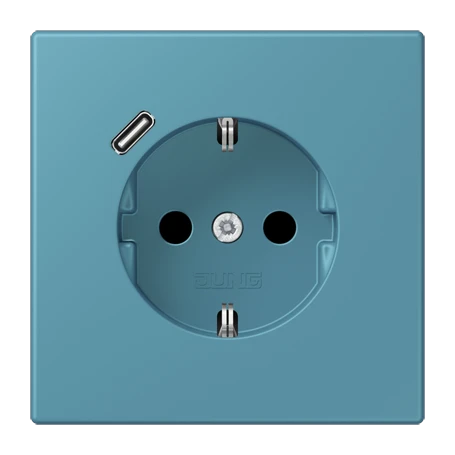 Enchufe SCHUKO® con cargador USB (JUNG Quick Charge®), Safety Plus, termoplástico lacado, céruléen vif