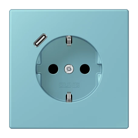 Enchufe SCHUKO® con cargador USB (JUNG Quick Charge®), Safety Plus, termoplástico lacado, céruléen moyen