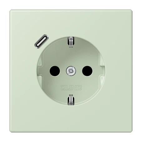 Enchufe SCHUKO® con cargador USB (JUNG Quick Charge®), Safety Plus, termoplástico lacado, vert anglâis pale