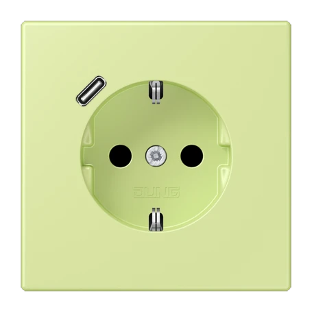 Enchufe SCHUKO® con cargador USB (JUNG Quick Charge®), Safety Plus, termoplástico lacado, vert jaune clair