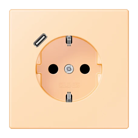Enchufe SCHUKO® con cargador USB (JUNG Quick Charge®), Safety Plus, termoplástico lacado, ocre