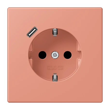 Enchufe SCHUKO® con cargador USB (JUNG Quick Charge®), Safety Plus, termoplástico lacado, l'ocre rouge moyen