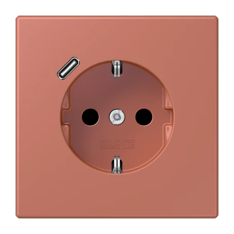 Enchufe SCHUKO® con cargador USB (JUNG Quick Charge®), Safety Plus, termoplástico lacado, terre sienne brique