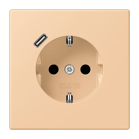 Enchufe SCHUKO® con cargador USB (JUNG Quick Charge®), Safety Plus, termoplástico lacado, terre sienne claire 31
