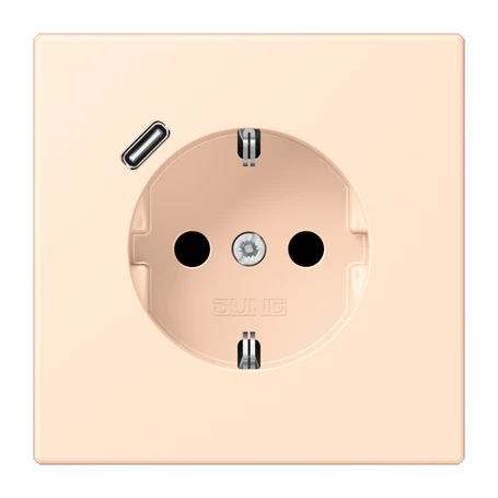 Enchufe SCHUKO® con cargador USB (JUNG Quick Charge®), Safety Plus, termoplástico lacado, terre sienne pâle