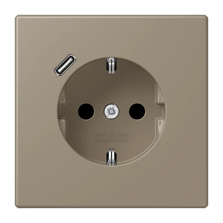 Enchufe SCHUKO® con cargador USB (JUNG Quick Charge®), Safety Plus, termoplástico lacado, ombre naturelle moyenne