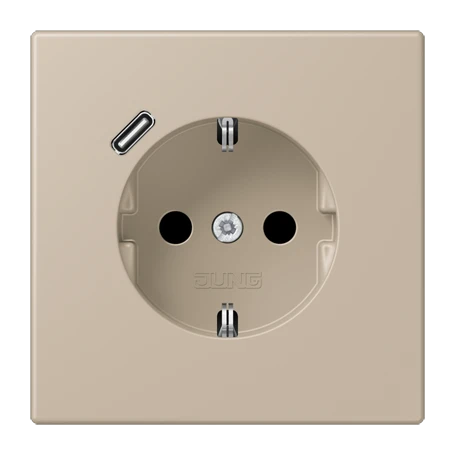 Enchufe SCHUKO® con cargador USB (JUNG Quick Charge®), Safety Plus, termoplástico lacado, ombre naturelle claire