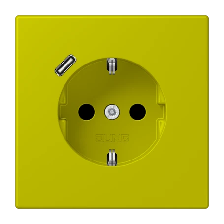 Enchufe SCHUKO® con cargador USB (JUNG Quick Charge®), Safety Plus, termoplástico lacado, vert olive vif
