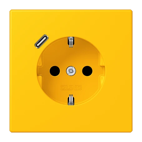 Enchufe SCHUKO® con cargador USB (JUNG Quick Charge®), Safety Plus, termoplástico lacado, le jaune vif