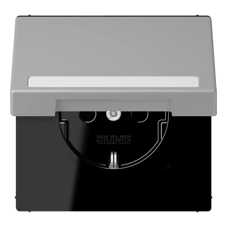 SCHUKO® socket, Safety Plus, with inscription field, thermoplastic lacquered, gris moyen (32012)
