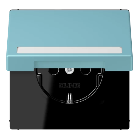 SCHUKO® socket, Safety Plus, with inscription field, thermoplastic lacquered, céruléen moyen