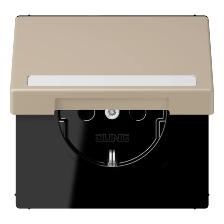 SCHUKO® socket, Safety Plus, with inscription field, thermoplastic lacquered, ombre naturelle claire