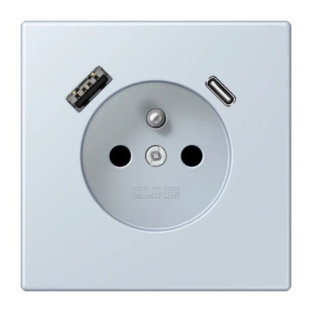 Prise, système français et belge avec chargeur USB, Safety Plus, thermoplastique laqué, outremer pale