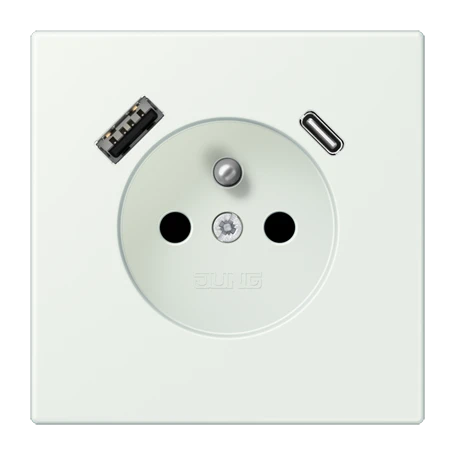 Prise, système français et belge avec chargeur USB, Safety Plus, thermoplastique laqué, outremer gris