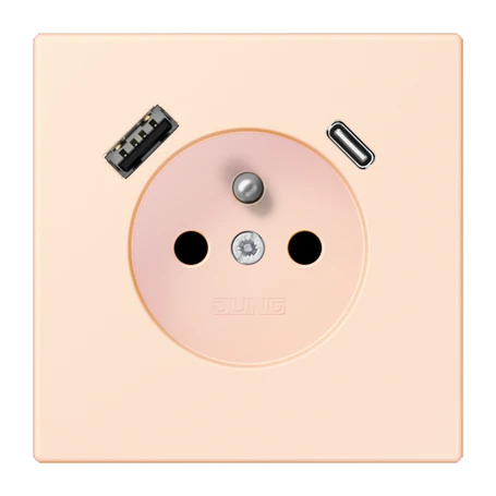 Prise, système français et belge avec chargeur USB, Safety Plus, thermoplastique laqué, orange pâle