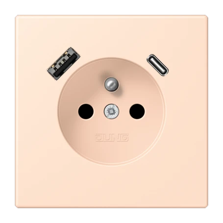 Prise, système français et belge avec chargeur USB, Safety Plus, thermoplastique laqué, rose pâle