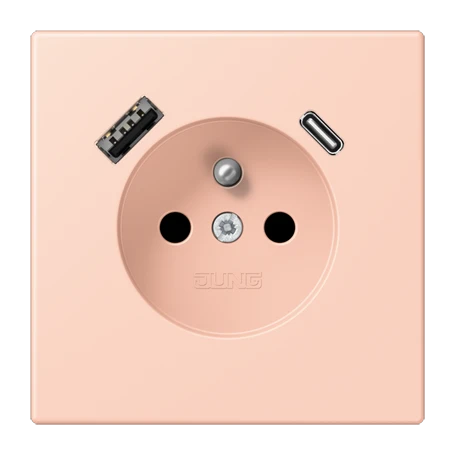 Prise, système français et belge avec chargeur USB, Safety Plus, thermoplastique laqué, l'ocre rouge clair