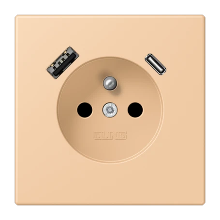 Prise, système français et belge avec chargeur USB, Safety Plus, thermoplastique laqué, terre sienne claire 31