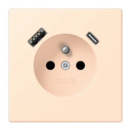 Prise, système français et belge avec chargeur USB, Safety Plus, thermoplastique laqué, terre sienne pâle