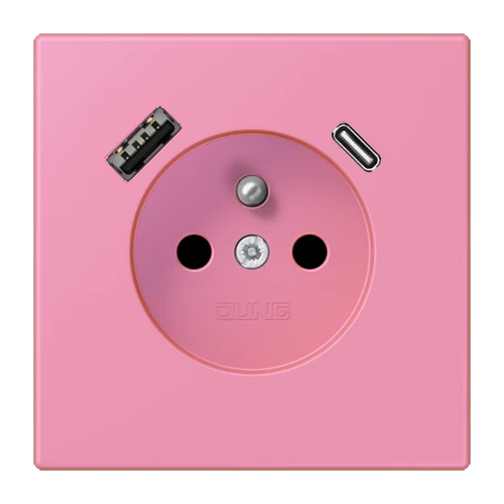 Prise, système français et belge avec chargeur USB, Safety Plus, thermoplastique laqué, rose vif