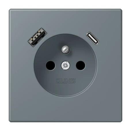 Prise, système français et belge avec chargeur USB, Safety Plus, thermoplastique laqué, gris 59