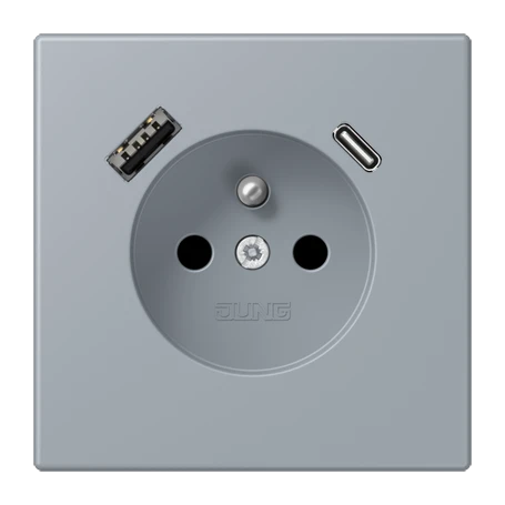 Prise, système français et belge avec chargeur USB, Safety Plus, thermoplastique laqué, gris clair 59