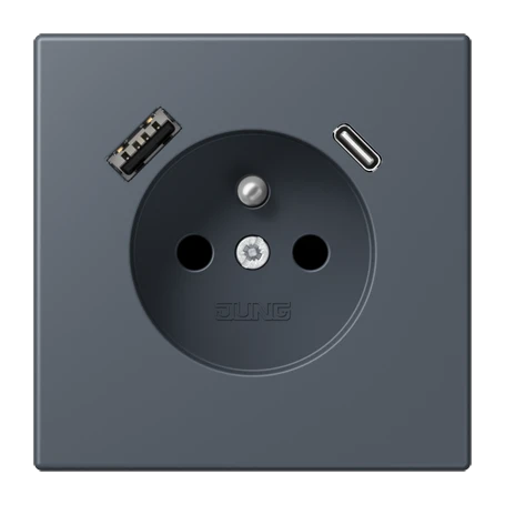Prise, système français et belge avec chargeur USB, Safety Plus, thermoplastique laqué, gris fonce 59