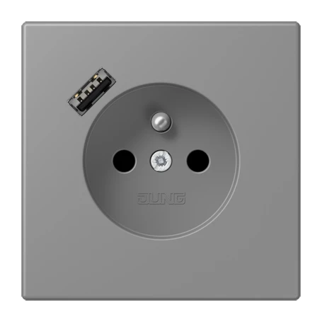 Steckdose, französisch/belgisches System mit USB-Ladegerät (JUNG Quick Charge®), Safety Plus, Thermoplast lackiert, gris 31 (32011)