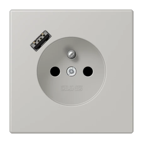 Steckdose, französisch/belgisches System mit USB-Ladegerät (JUNG Quick Charge®), Safety Plus, Thermoplast lackiert, gris clair 31