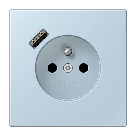 Steckdose, französisch/belgisches System mit USB-Ladegerät (JUNG Quick Charge®), Safety Plus, Thermoplast lackiert, outremer clair