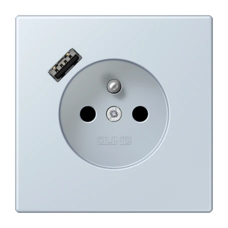 Steckdose, französisch/belgisches System mit USB-Ladegerät (JUNG Quick Charge®), Safety Plus, Thermoplast lackiert, outremer pale