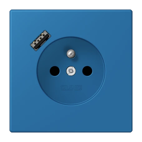 Steckdose, französisch/belgisches System mit USB-Ladegerät (JUNG Quick Charge®), Safety Plus, Thermoplast lackiert, bleu céruléen 31