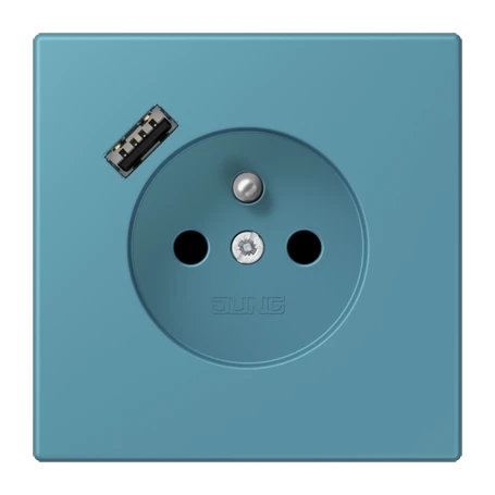 Steckdose, französisch/belgisches System mit USB-Ladegerät (JUNG Quick Charge®), Safety Plus, Thermoplast lackiert, céruléen vif