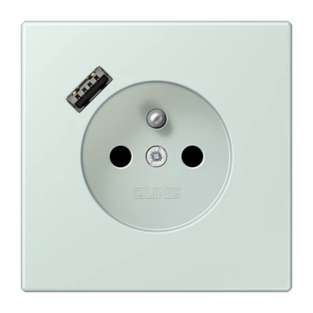 Steckdose, französisch/belgisches System mit USB-Ladegerät (JUNG Quick Charge®), Safety Plus, Thermoplast lackiert, céruléen pale