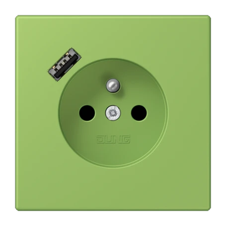 Steckdose, französisch/belgisches System mit USB-Ladegerät (JUNG Quick Charge®), Safety Plus, Thermoplast lackiert, vert 31