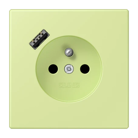 Steckdose, französisch/belgisches System mit USB-Ladegerät (JUNG Quick Charge®), Safety Plus, Thermoplast lackiert, vert jaune clair