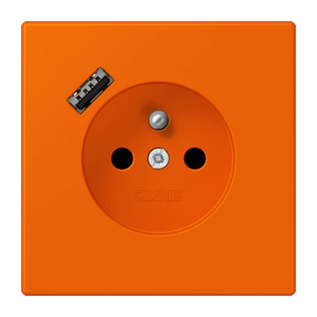 Steckdose, französisch/belgisches System mit USB-Ladegerät (JUNG Quick Charge®), Safety Plus, Thermoplast lackiert, orange